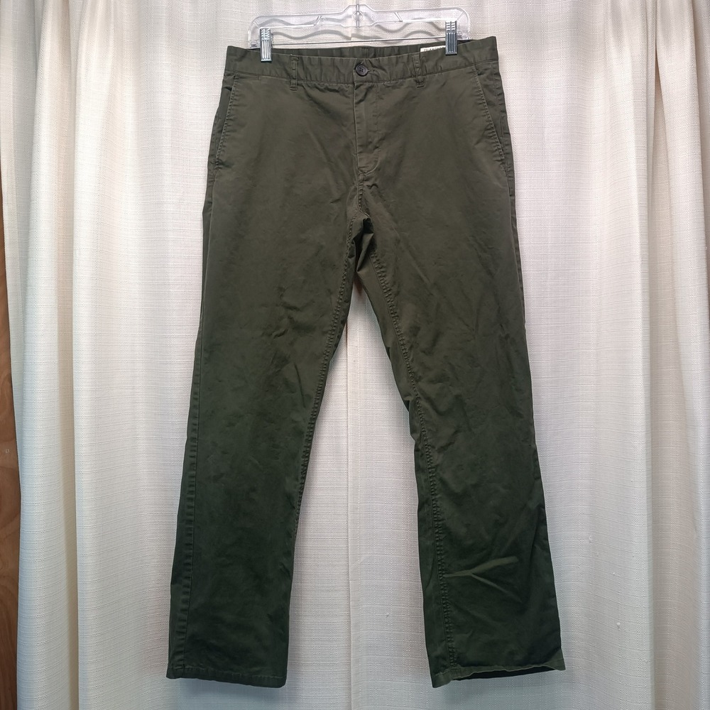 7Diamonds‎ Mens Straight Fit Chino Pants Olive Green Cotton Stretch 32x32 Casual